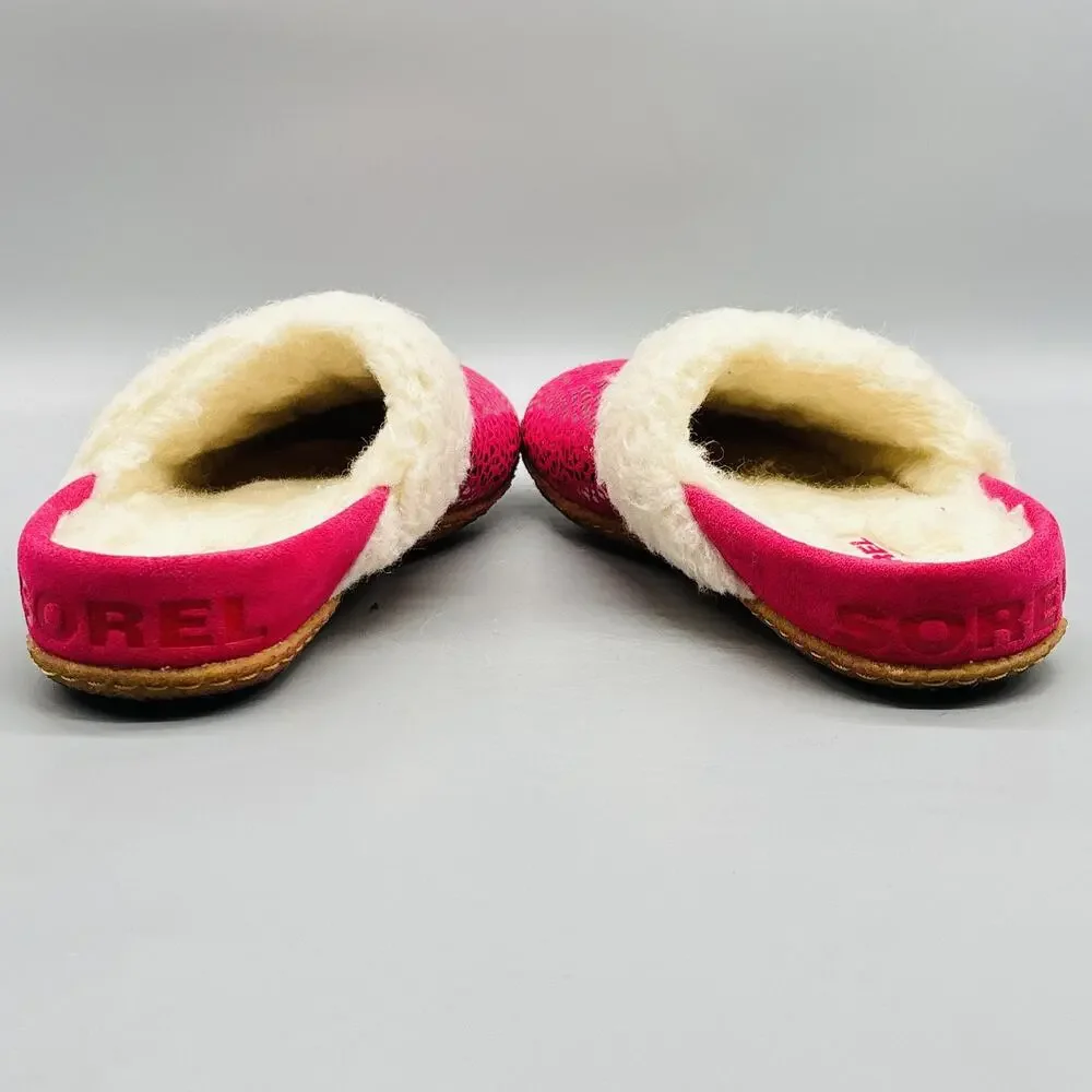 Sorel Shoes Kids Girls 3 Pink Faux Fur Lined Slip On Clog Cozy House Slippers